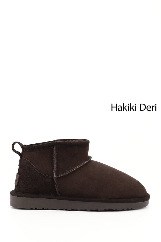 Kadın Kahve Nubuk Mini Hakiki Deri Kürklü Bot