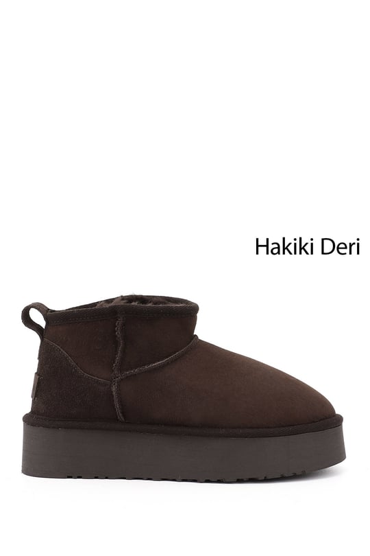 Kadın Kahve Nubuk Mini Platform Taban Hakiki Deri Kürklü Bot