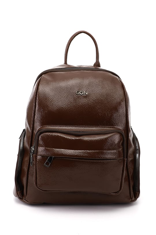 Womens Coffee Patent Leather Handbag and Backpack