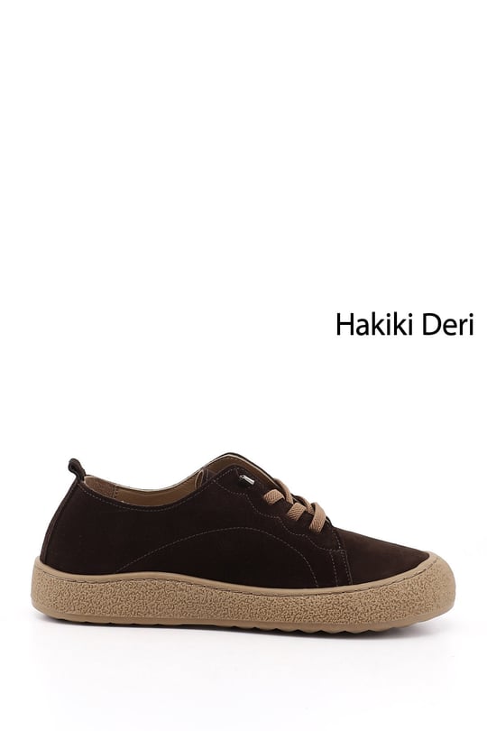 Kadın Kahve Süet Bağcıklı Hakiki Deri Sneaker