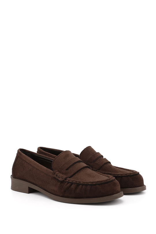 Kadın Kahve Süet Loafer Ayakkabı