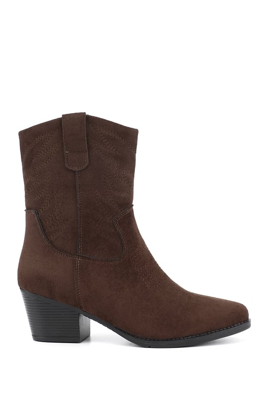 Women’s Brown Suede Pointed Toe Chunky Heeled Cowboy Boots