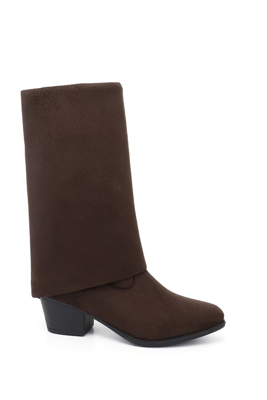 Womens Black Suede Heeled Boots