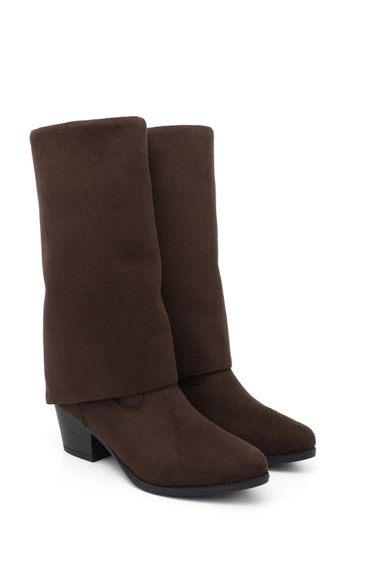 Womens Black Suede Heeled Boots