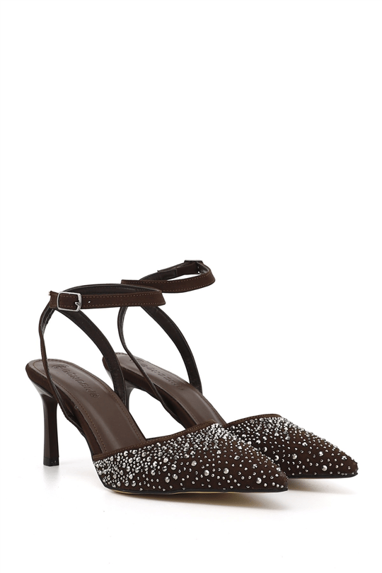 Womens Brown Pointed Toe Open Back Shoes