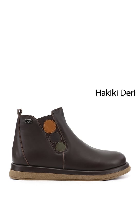 Kadın Kahverengi Fermuarlı Hakiki Deri Bot