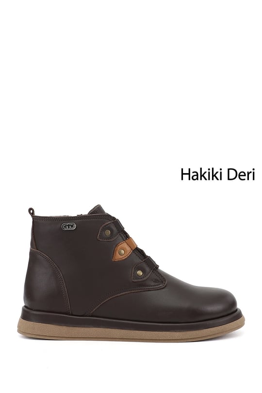 Kadın Kahverengi Fermuarlı Hakiki Deri Postal Bot