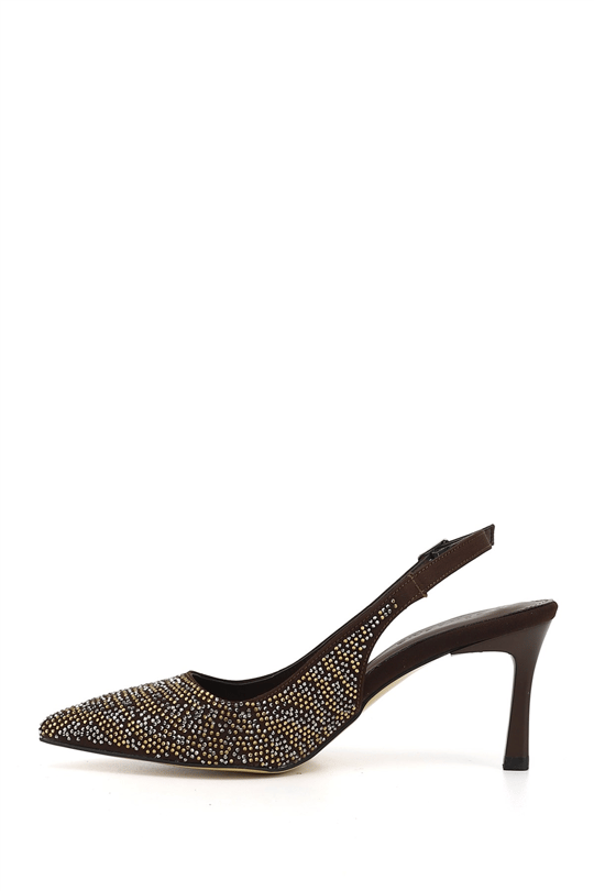 Womens Brown Pointed Toe Glass Heel Open Back Shoes