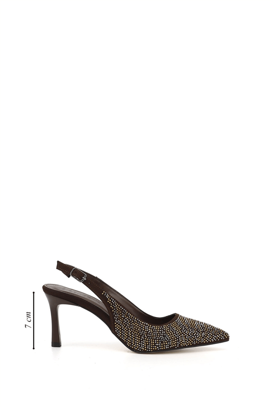 Womens Brown Pointed Toe Glass Heel Open Back Shoes