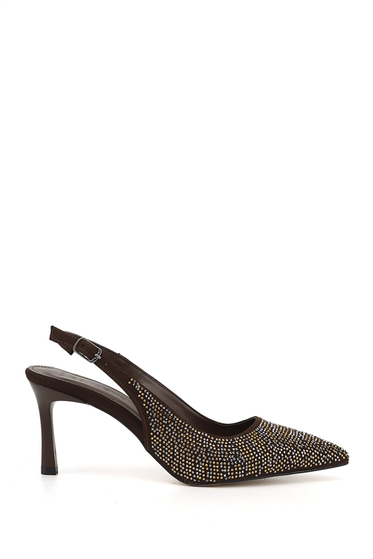 Womens Brown Pointed Toe Glass Heel Open Back Shoes