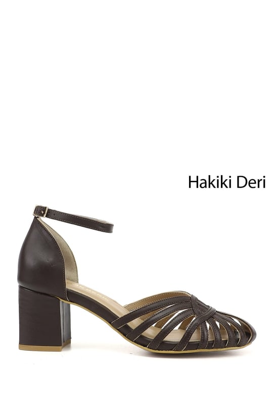 Kadın Kahverengi Kalın Topuklu Hakiki Deri Ayakkabı