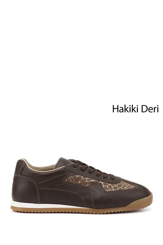 Kadın Kahverengi Lastik Bağcıklı Hakiki Deri Sneaker