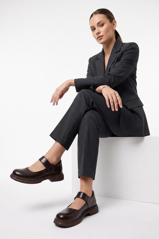 Womens Brown Mary Jane Ballet Flats