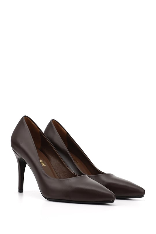 Womens Brown Pointed Toe Stiletto Heel Genuine Leather Stiletto