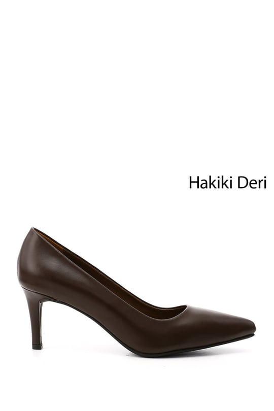 Kadın Kahverengi Platinum Sivri Burun İnce Topuklu Hakiki Deri Stiletto