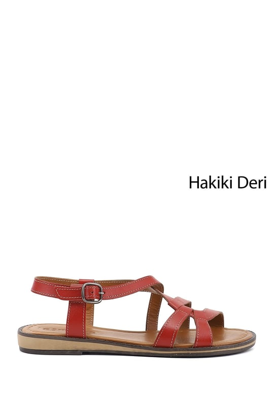 Kadın Kırmızı Hakiki Deri Sandalet