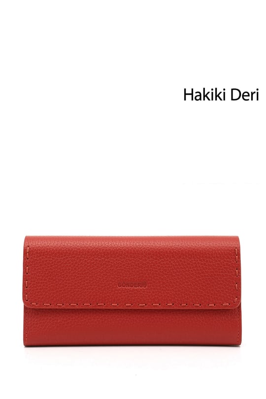 Kadın Kırmızı Yatay Hakiki Deri Cüzdan