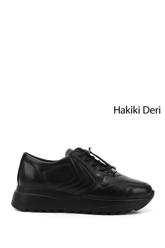 Womens Charcoal Lace-Up Wedge Sole Genuine Leather Sneakers