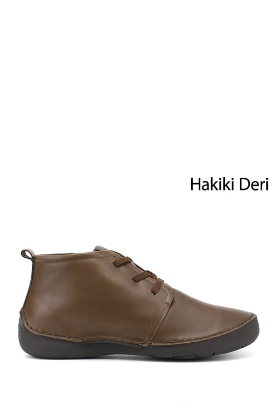 Kadın Koyu Vizon Bağcıklı Hakiki Deri Comfort Bot