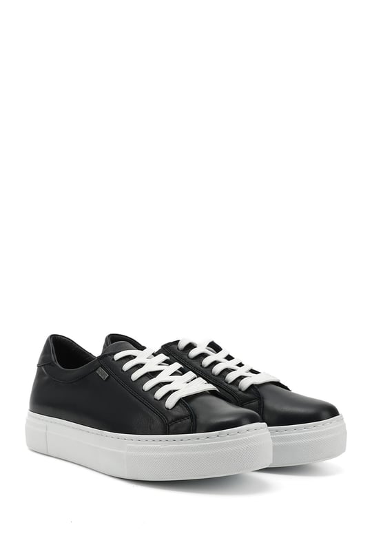 Kadın Lacivert Antik Bağcıklı Dolgu Taban Hakiki Deri Sneaker