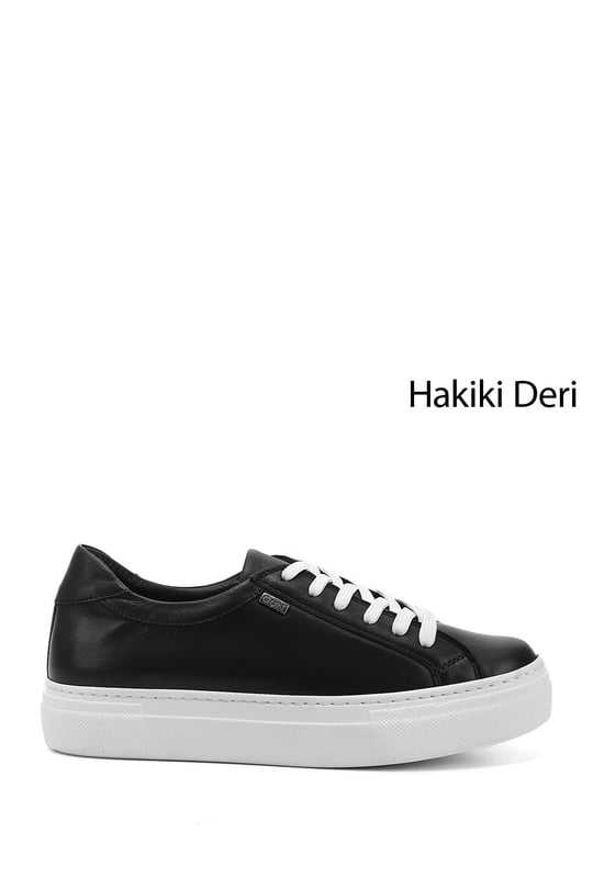 Kadın Lacivert Antik Bağcıklı Dolgu Taban Hakiki Deri Sneaker