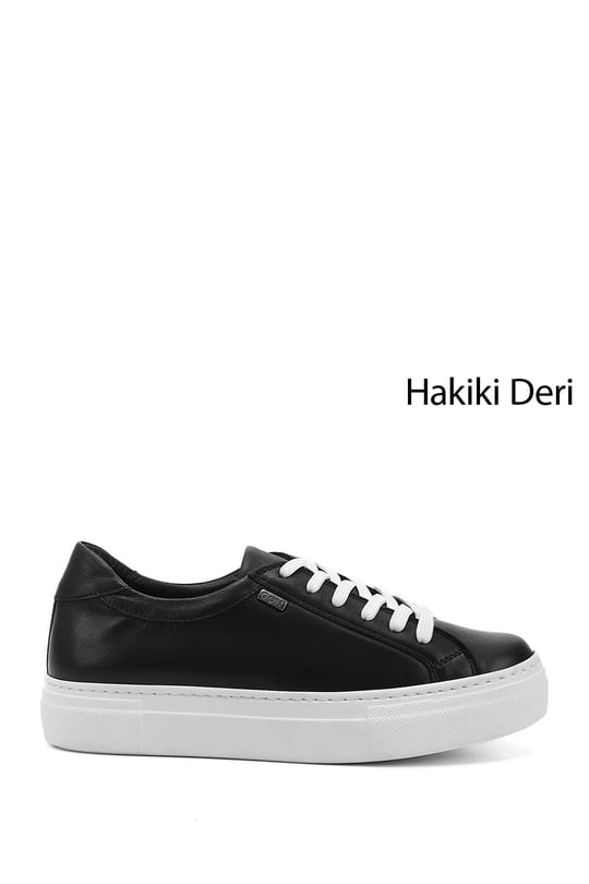 Kadın Lacivert Antik Bağcıklı Dolgu Taban Hakiki Deri Sneaker