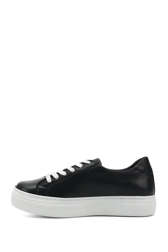 Kadın Lacivert Antik Bağcıklı Dolgu Taban Hakiki Deri Sneaker