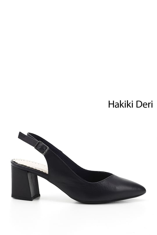 Kadın Lacivert Antik Kalın Topuklu Arkası Açık Hakiki Deri Ayakkabı