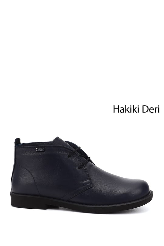 Kadın Lacivert Antik Kauçuk Taban Hakiki Deri Bot