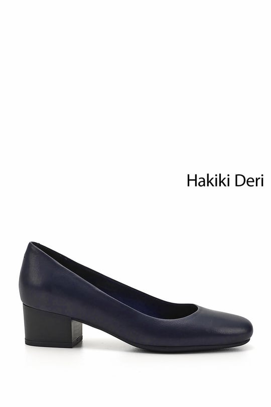 Kadın Lacivert Antik Kısa Kalın Topuklu Hakiki Deri Ayakkabı