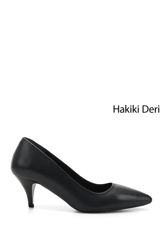 Womens Navy Blue Antique Pointed Toe Mid Thin Heel Stiletto