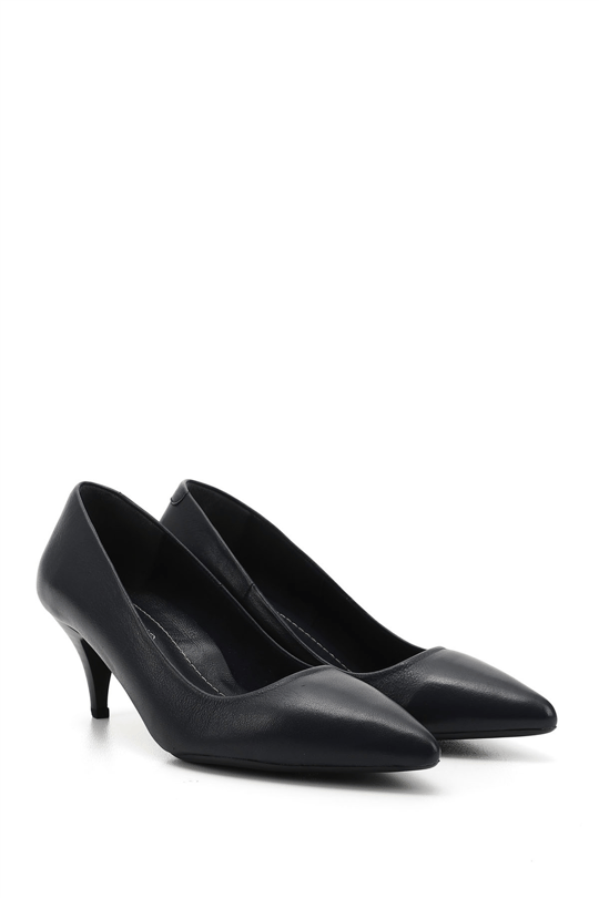 Womens Navy Blue Antique Pointed Toe Mid Thin Heel Stiletto