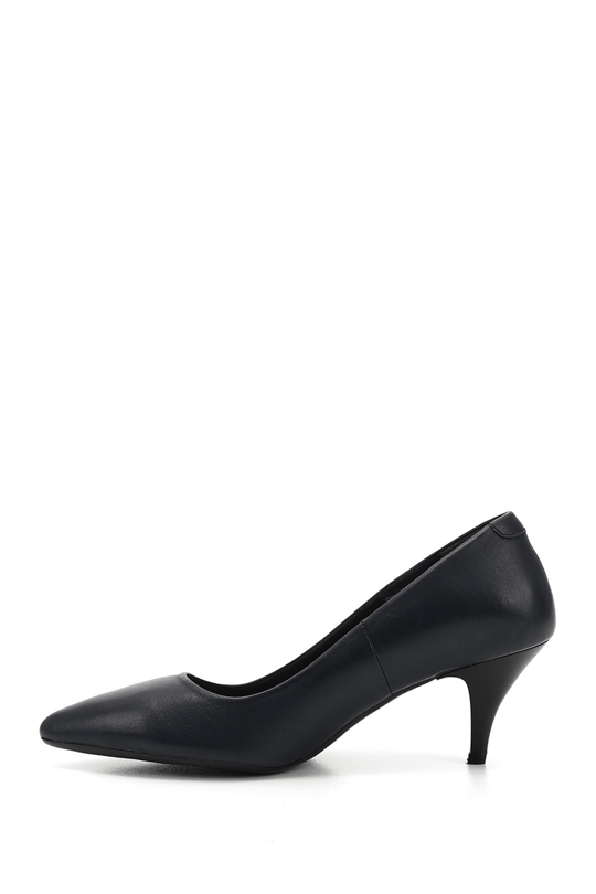 Womens Navy Blue Antique Pointed Toe Mid Thin Heel Stiletto