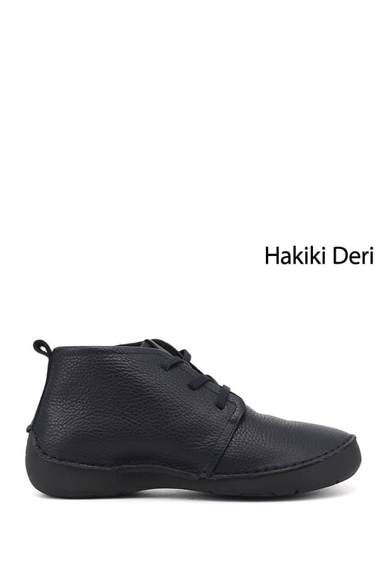 Kadın Lacivert Floter Bağcıklı Hakiki Deri Comfort Bot
