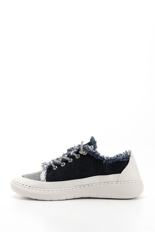 Kadın Lacivert Kot Triko Taşlı Comfort Dolgu Taban Sneaker