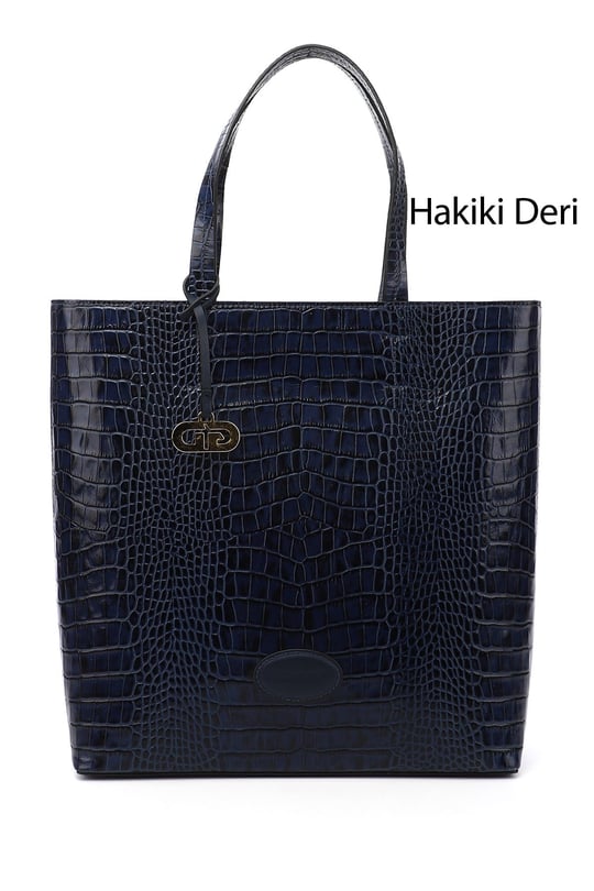 Kadın Lacivert Kroko Hakiki Deri El ve Omuz Çantası