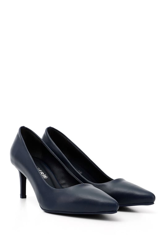 Womens Navy Blue Pointed Toe Stiletto Heel Genuine Leather Stiletto