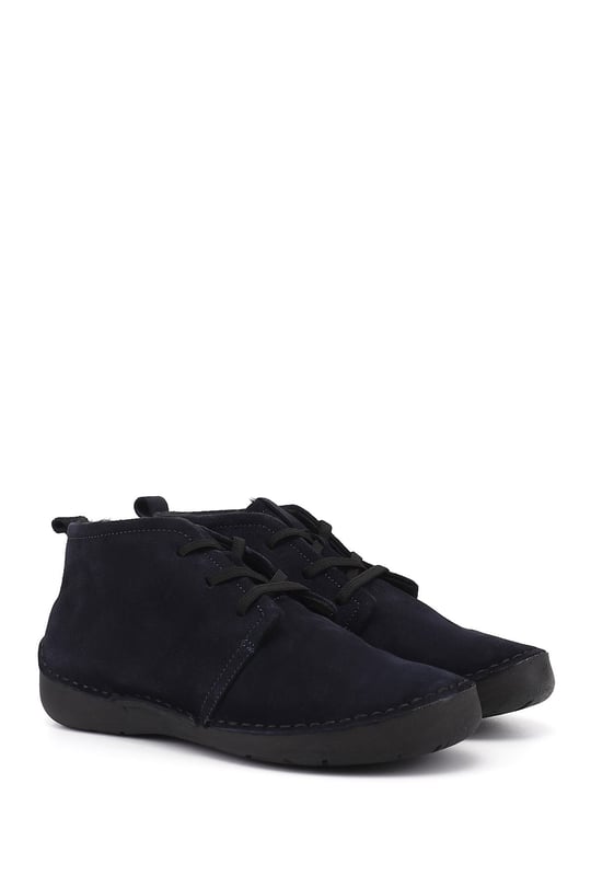 Womens Navy Suede Laced Genuine Leather Comfort Boot