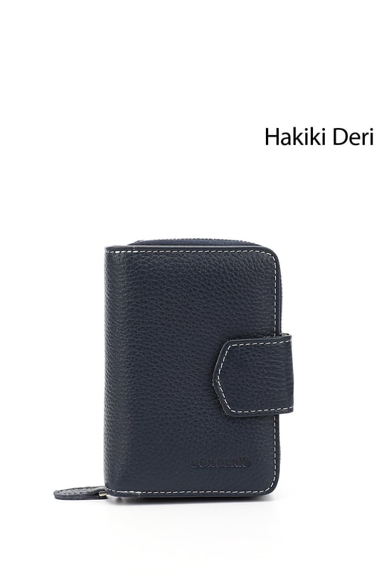 Kadın Laciverte Antrasit Dikey Hakiki Deri Cüzdan