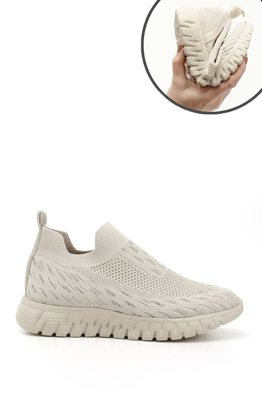 Kadın Nude Triko Taşlı Memory Foam Tabanlıklı Comfort Sneaker