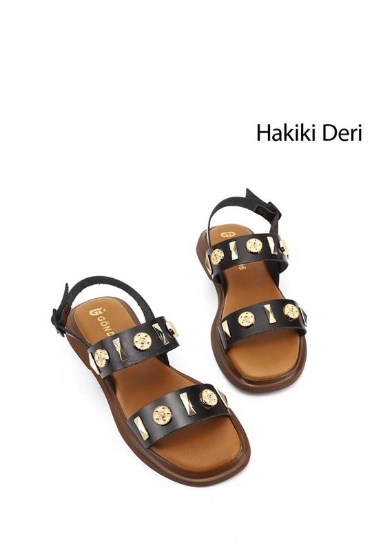 Kadın Siyah Aksesuarlı Hakiki Deri Sandalet