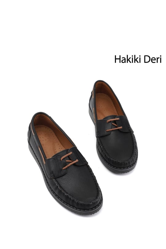 Womens Black Lace-Up Genuine Leather Comfort Shoes