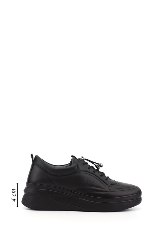 Womens Black Lace-up Genuine Leather Sneaker