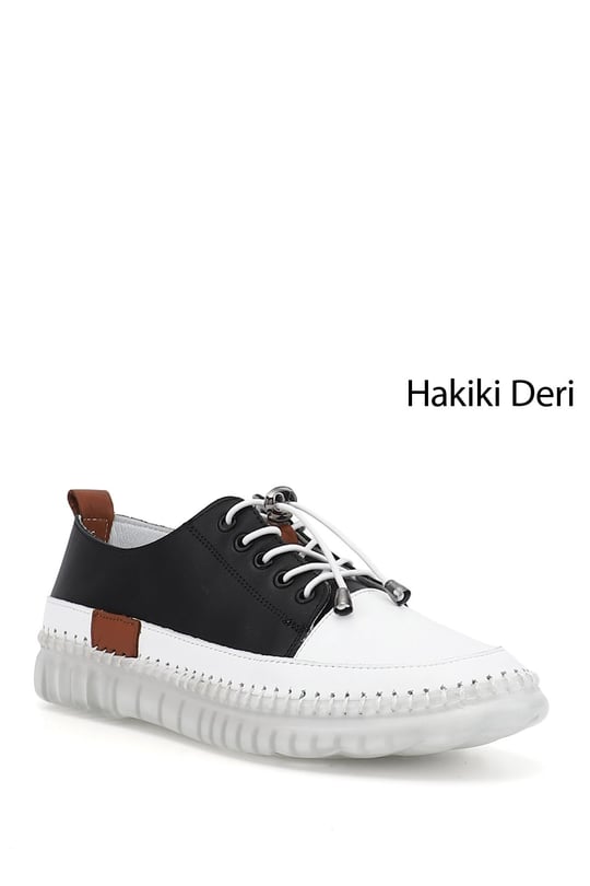 Kadın Siyah Bağcıklı Hakiki Deri Sneaker