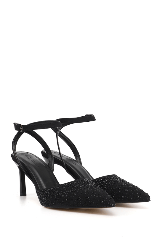 Womens Black Pointed Toe Open Back Shoes