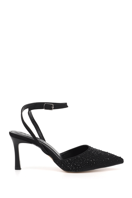 Womens Black Pointed Toe Open Back Shoes