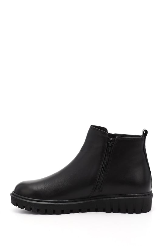 Womens Black Double Zipper Thermo Sole Genuine Leather Boots