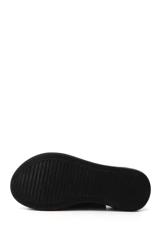 Kadın Siyah Cırt Bantlı Dolgu Topuk Hakiki Deri Comfort Sandalet
