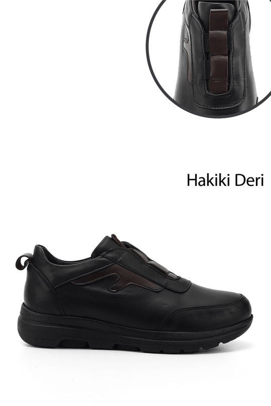 Womens Black Tongue Elastic Genuine Leather Comfort Shoe