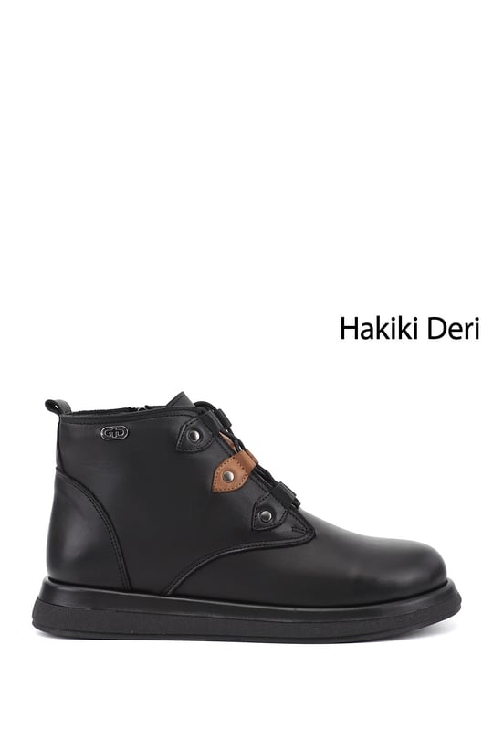 Kadın Siyah Fermuarlı Hakiki Deri Postal Bot